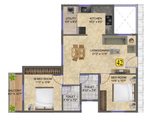 Unit plan - 735 sq.ft.