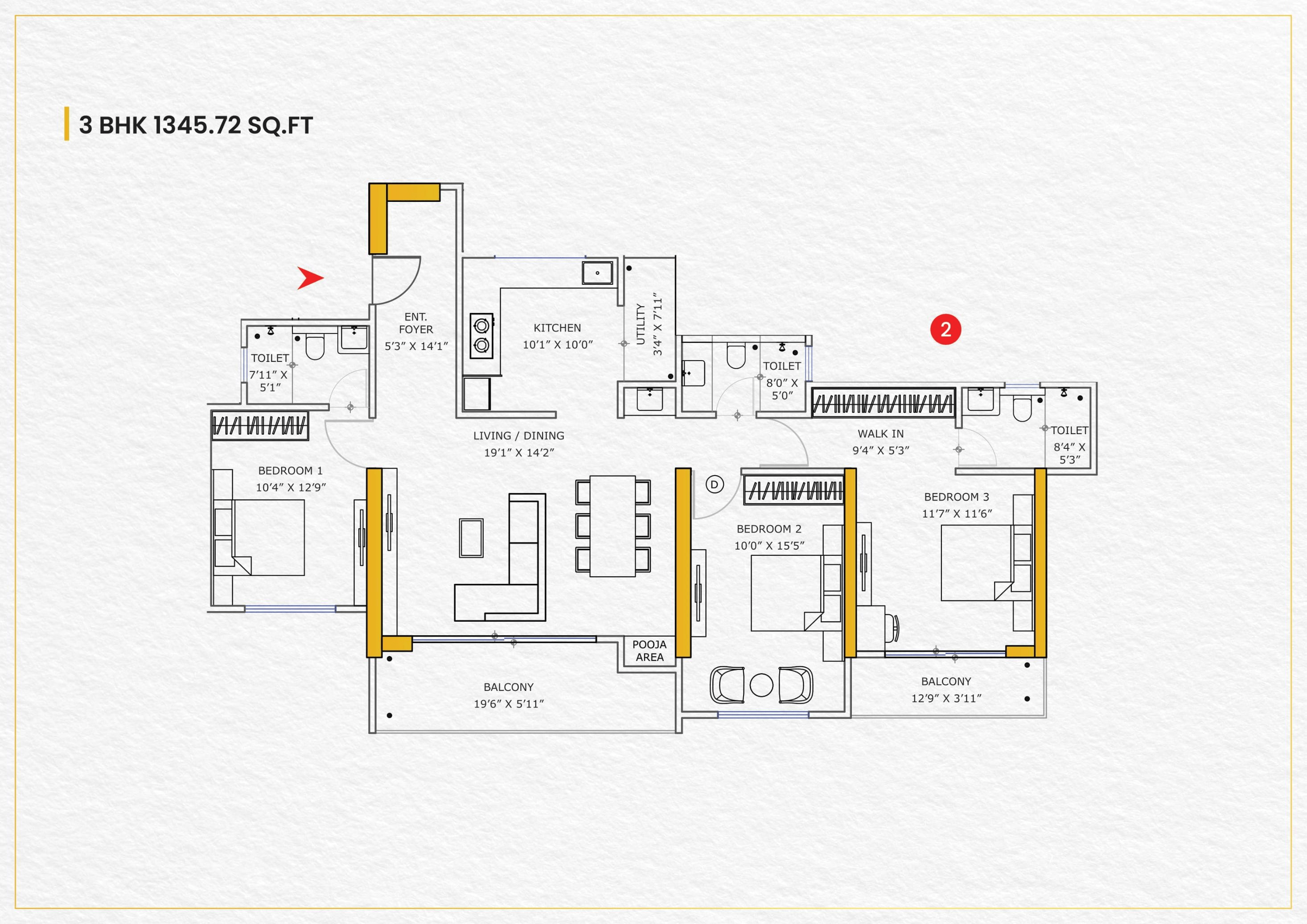 Vishnu Crown Unit plan - 1346 sq.ft.