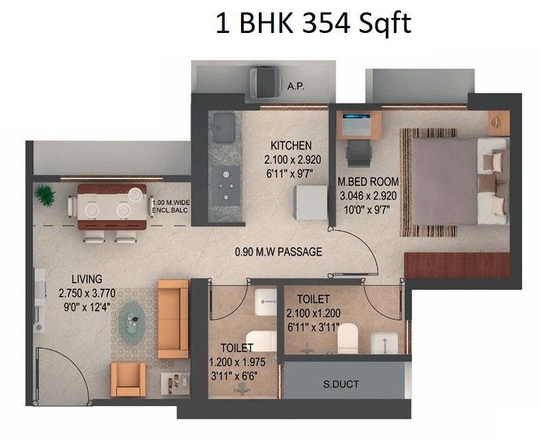Puraniks Rumah Bali Phase 4 Unit plan - 354 sq.ft.