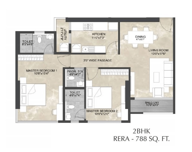 Unit plan - 788 sq.ft.