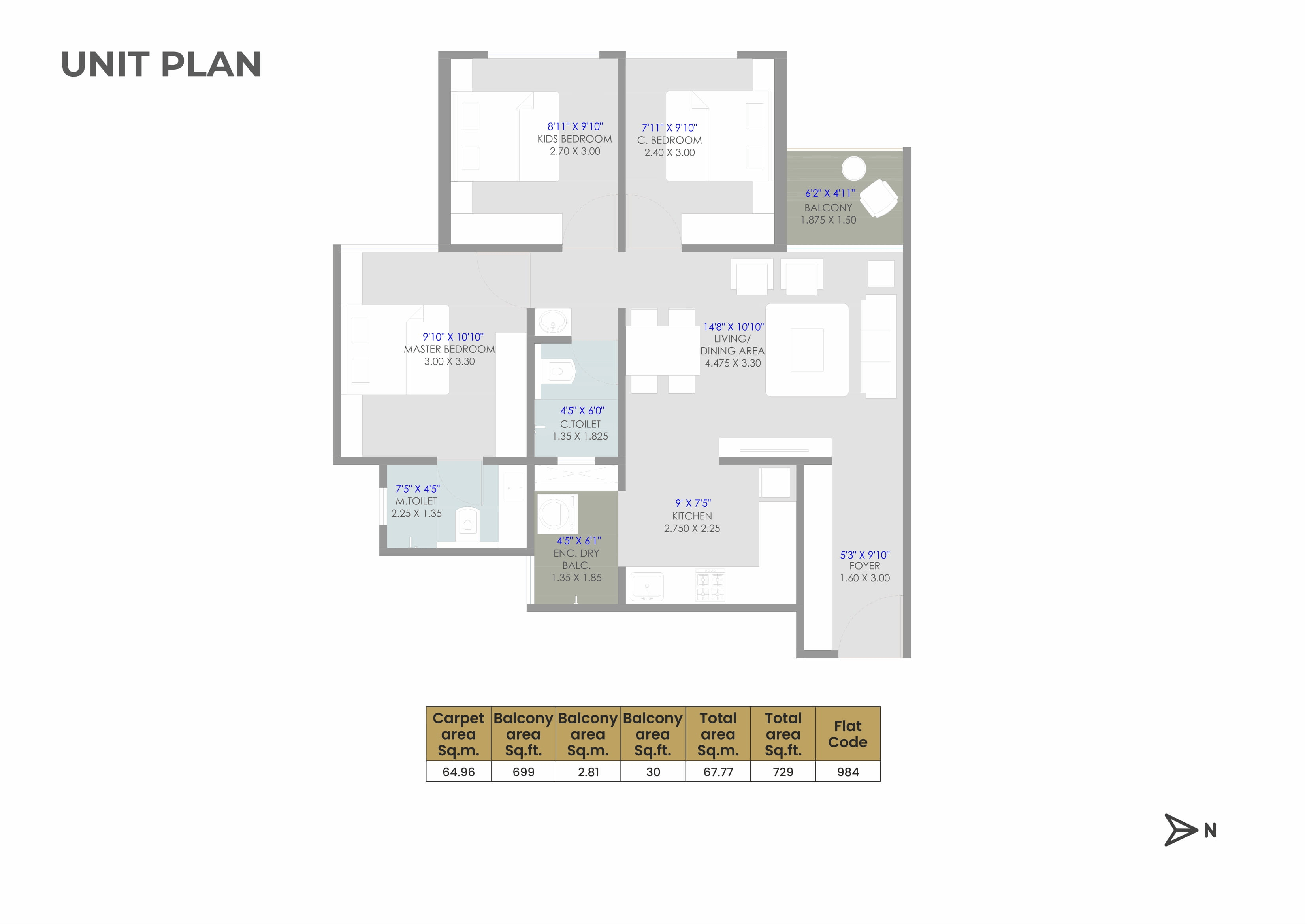 Unit plan - 729 sq.ft.