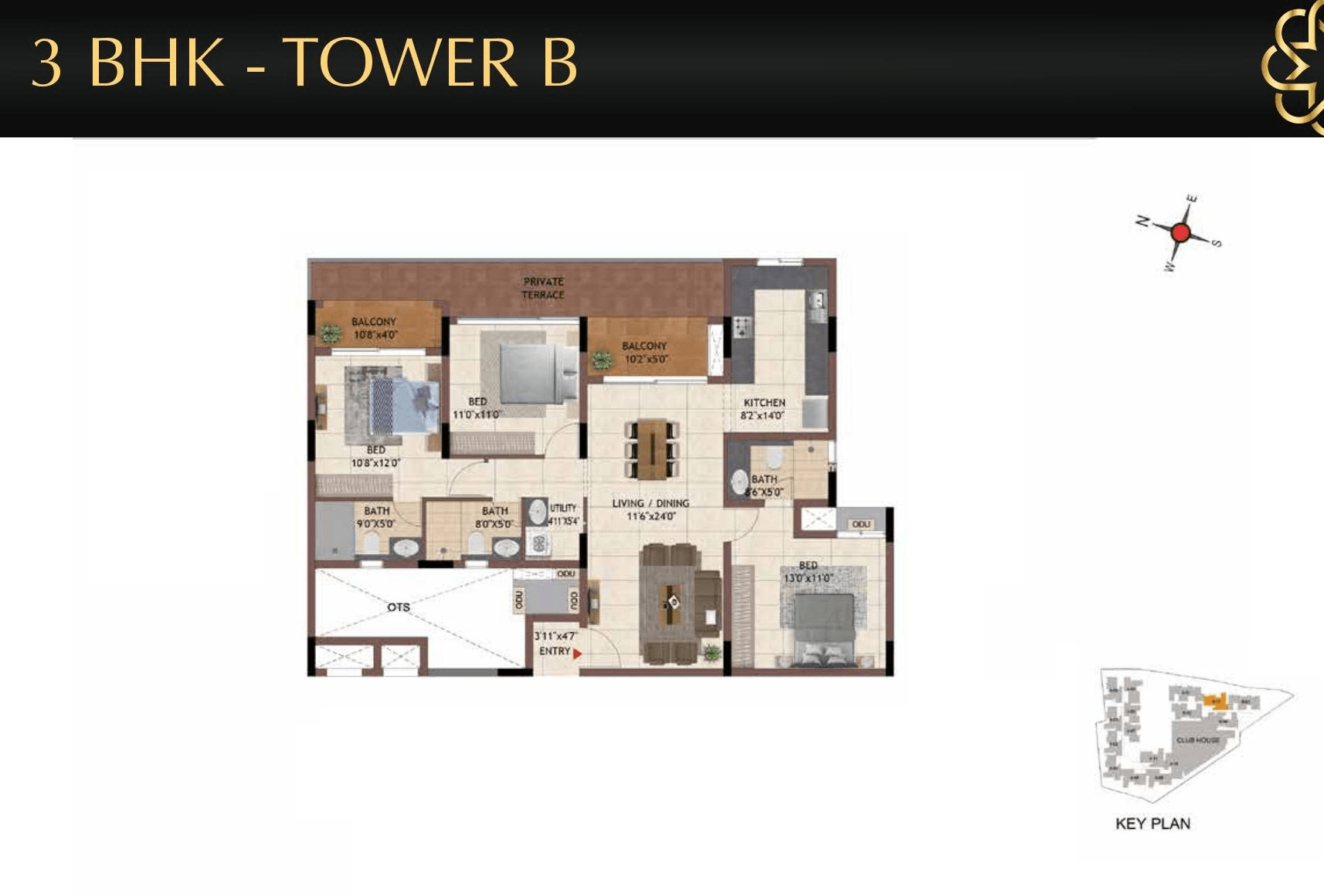 Casagrand Flamingo Unit plan - 1070 sq.ft.