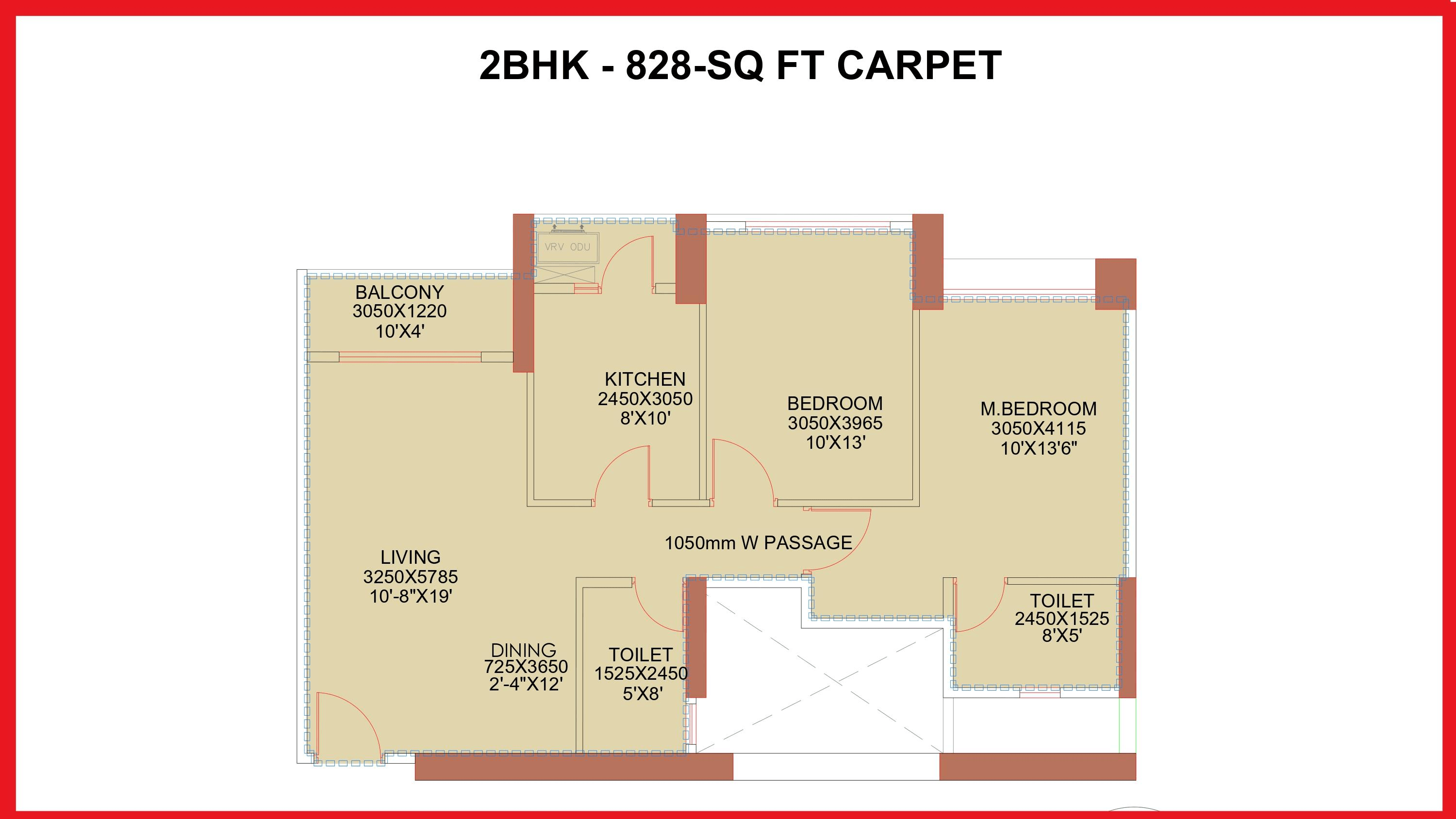 Ajmera Manhattan Unit plan - 828 sq.ft.