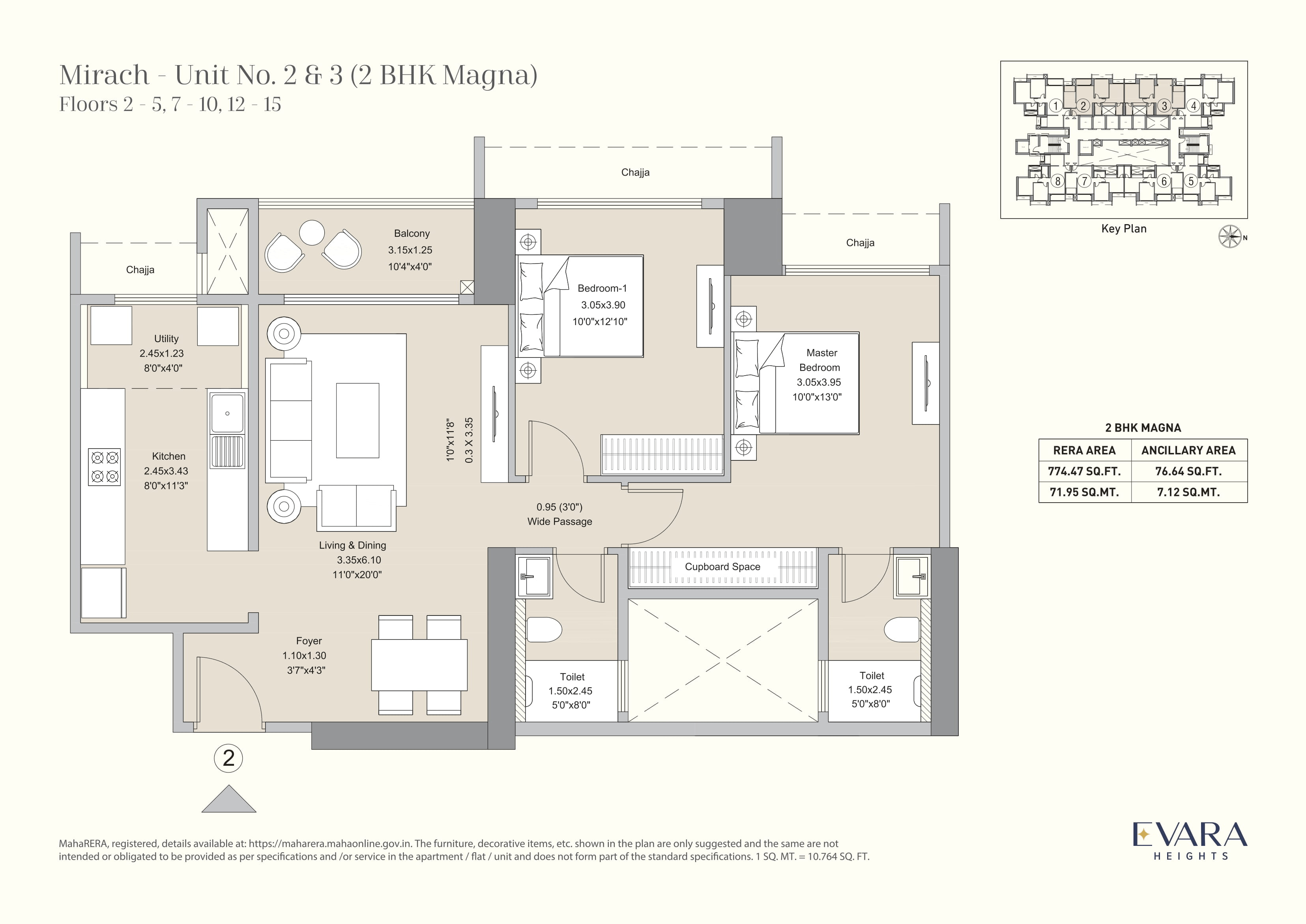 L&T Evara Heights Unit plan - 850 sq.ft.