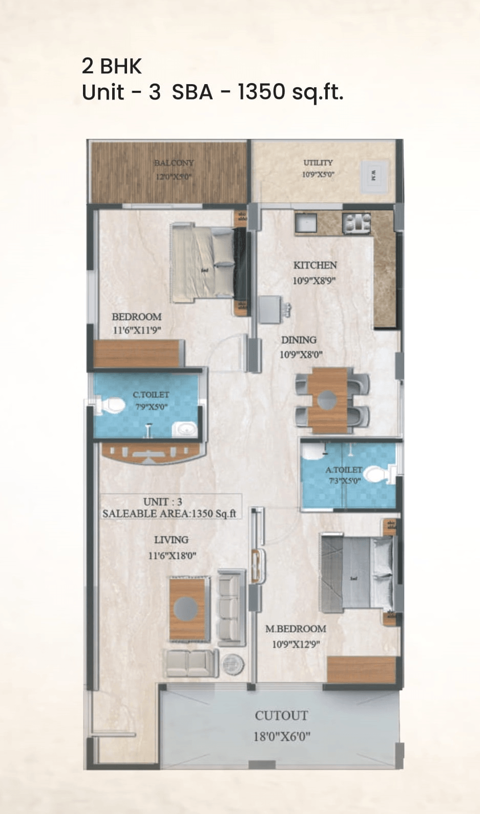 Unit plan - 877 sq.ft.
