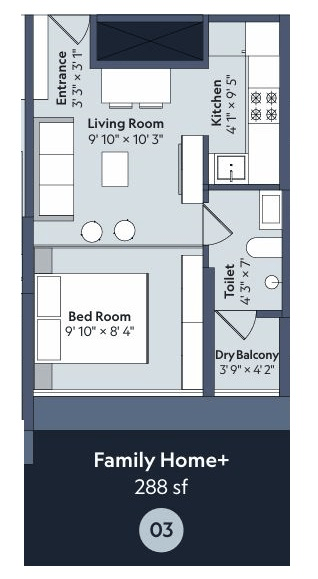 Marathon Nexworld Unit plan - 288 sq.ft.