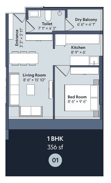 Marathon Nexworld Unit plan - 356 sq.ft.
