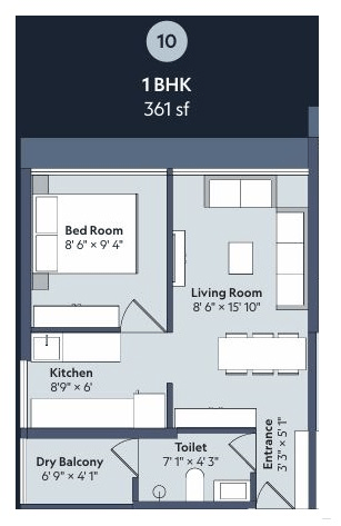 Marathon Nexworld Unit plan - 361 sq.ft.