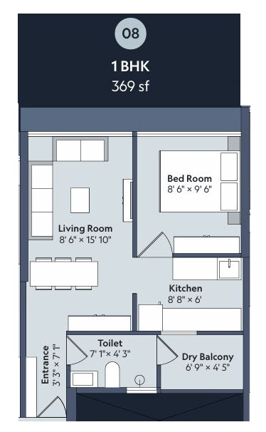 Marathon Nexworld Unit plan - 369 sq.ft.