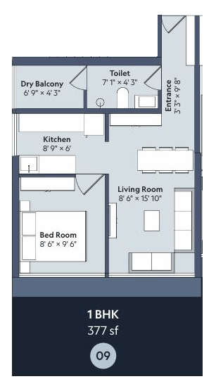 Marathon Nexworld Unit plan - 377 sq.ft.