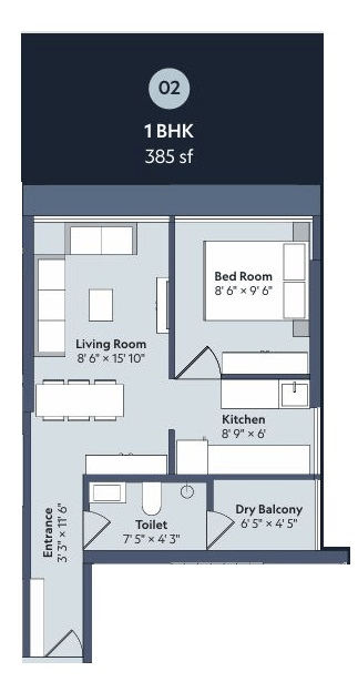 Marathon Nexworld Unit plan - 385 sq.ft.