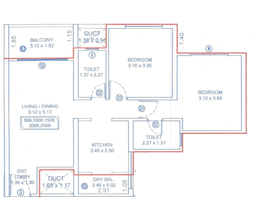 Hiranandani & Krisala Everland Unit plan - 635 sq.ft.