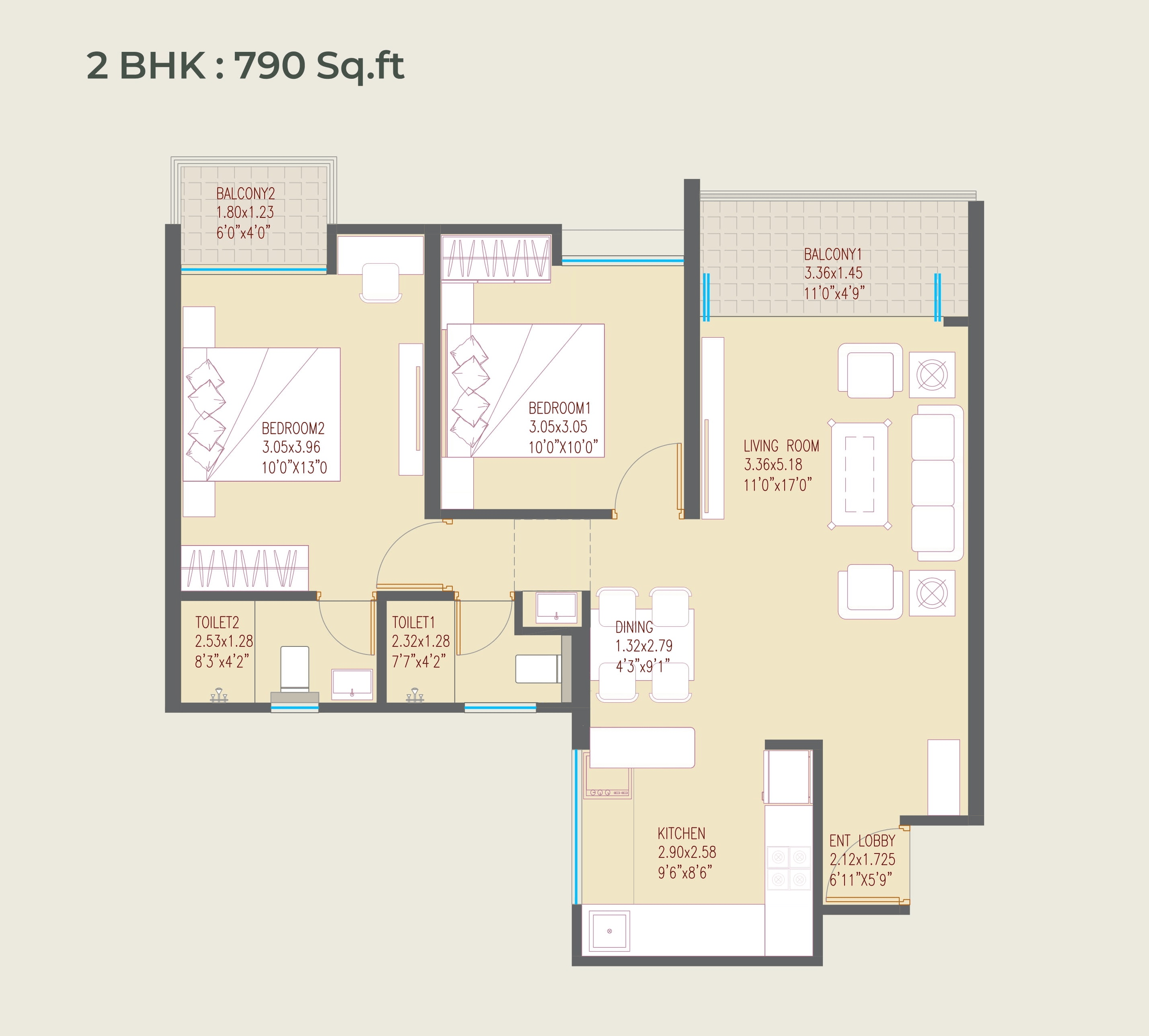 Unit plan - 790 sq.ft.