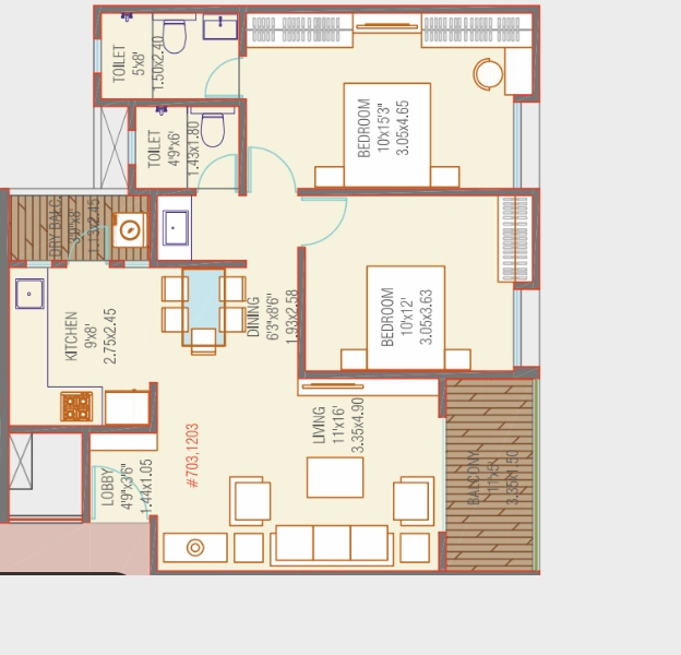 Majestique Towers East Unit plan - 720 sq.ft.