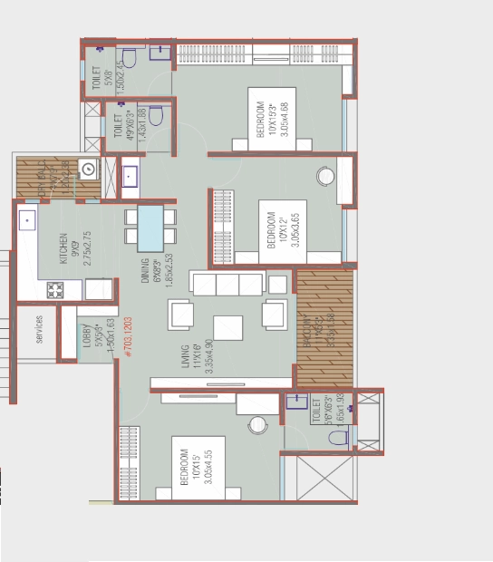 Majestique Towers East Unit plan - 740 sq.ft.
